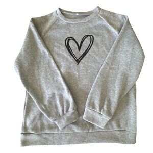 Gray Crewneck Sweatshirt with Heart Design | Small